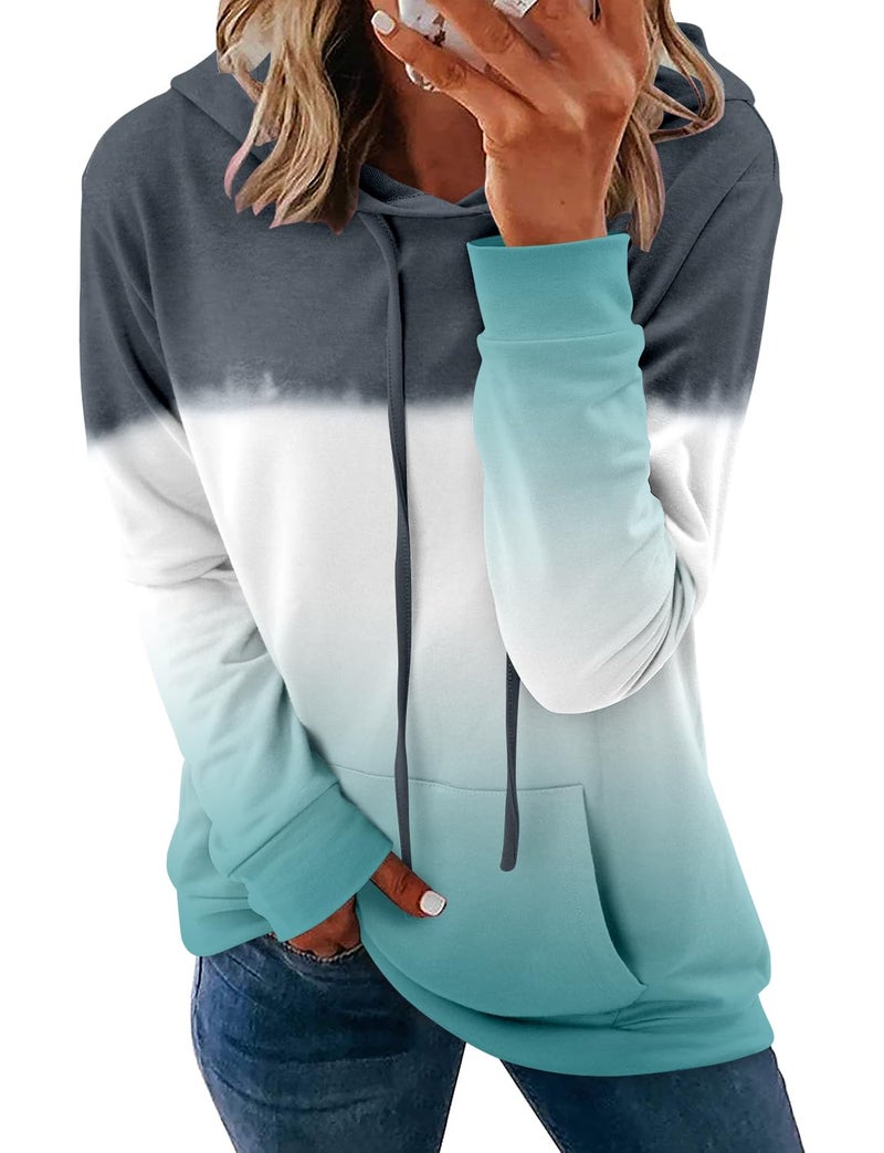 onlypuff Hoodies for Women Tie Dye Hooded Sweatshirts Trendy Teen Girls Fashion Fall Tunic Tops Dressy Shirt Green M - Image 1